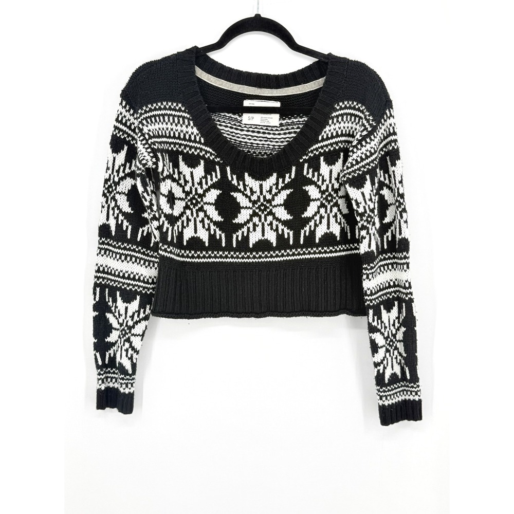 Aeropostle Womens Cropped Fair Isle Sweater Black Dark Academia Preppy Size S